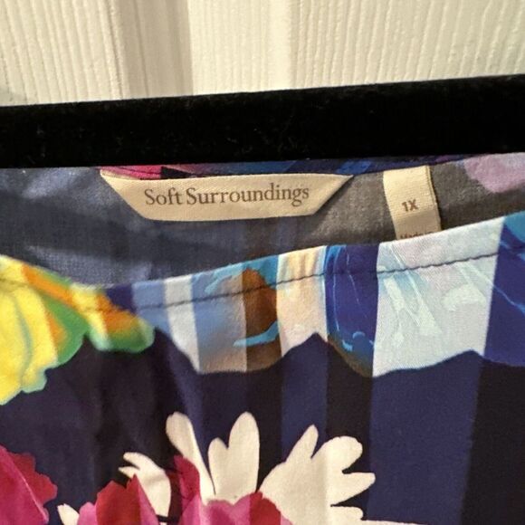 Soft Surroundings Womens Rayon Boat Neck Floral Striped Boxy Top 1X Art To Wear - Picture 5 of 6